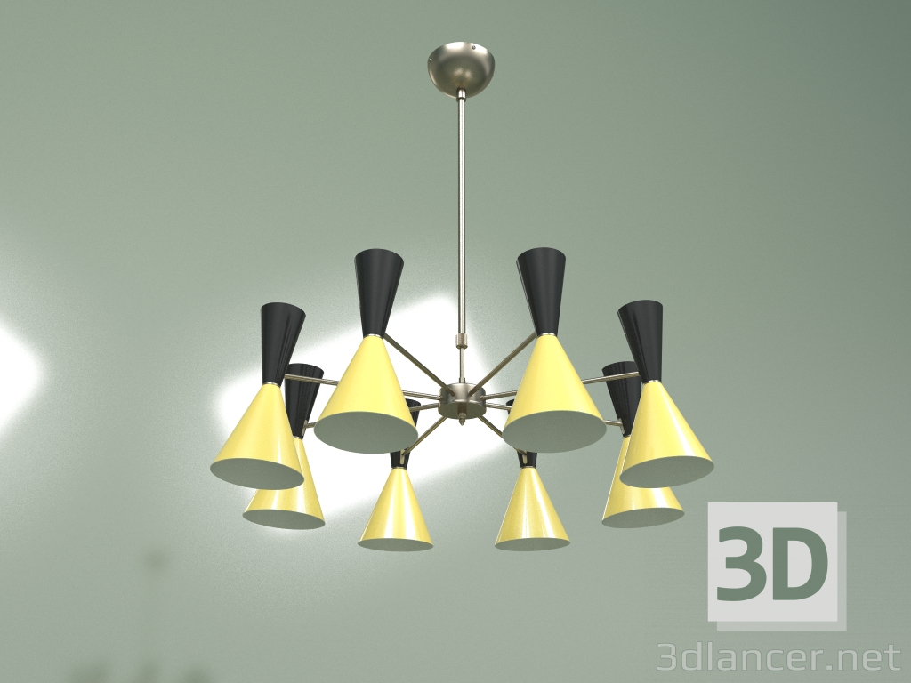 modello 3D Lampada da soffitto Stilnovo Style, 8 luci (nero-giallo) - anteprima