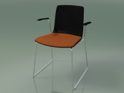 Sandalye 3984 (bir kızakta, koltukta bir yastıkla, kolçaklı, siyah huş ağacı)