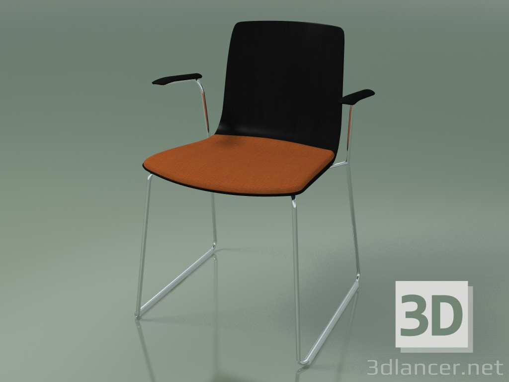 modèle 3D Chaise 3984 (sur un traîneau, avec un oreiller sur le siège, avec accoudoirs, bouleau noir) - preview