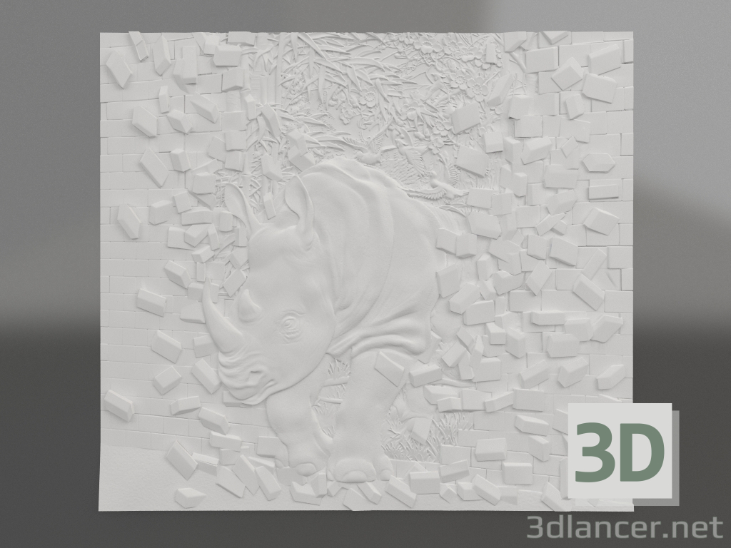modello 3D Rinoceronte in bassorilievo - anteprima
