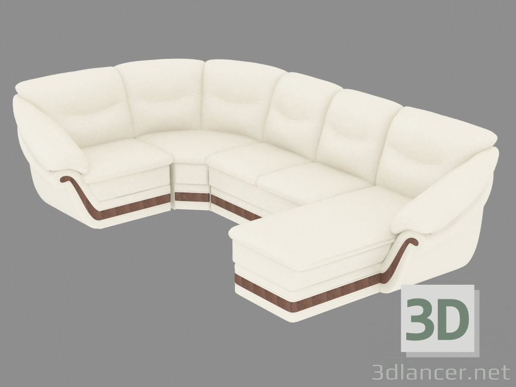 modèle 3D Canapé d'angle en cuir avec repose-pieds - preview
