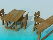 Table, chairs and bar counter