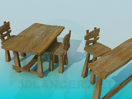 3d model Table, chairs and bar counter - preview