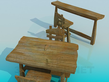 3d model Table, chairs and bar counter - preview 3d model Table, chairs and bar counter - preview