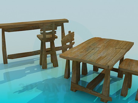 3d model Table, chairs and bar counter - preview 3d model Table, chairs and bar counter - preview