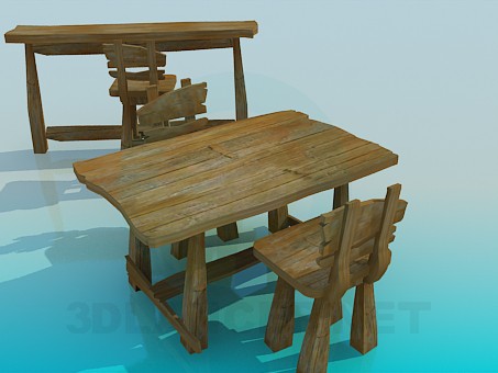 3d model Table, chairs and bar counter - preview 3d model Table, chairs and bar counter - preview