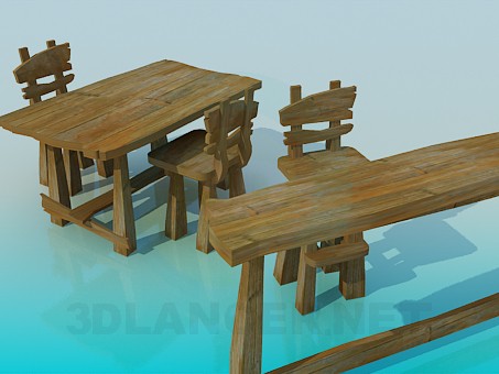3d model Table, chairs and bar counter - preview 3d model Table, chairs and bar counter - preview