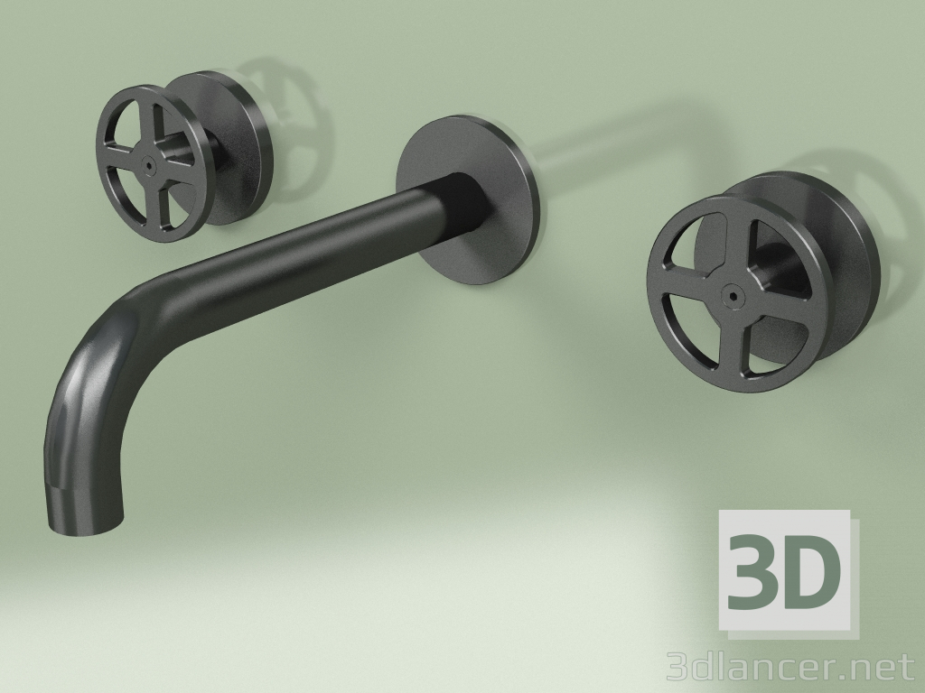 3D Modell Wandmontiertes Set aus 2 separaten Mischern mit Auslauf (20 10 V, ON) - Vorschau