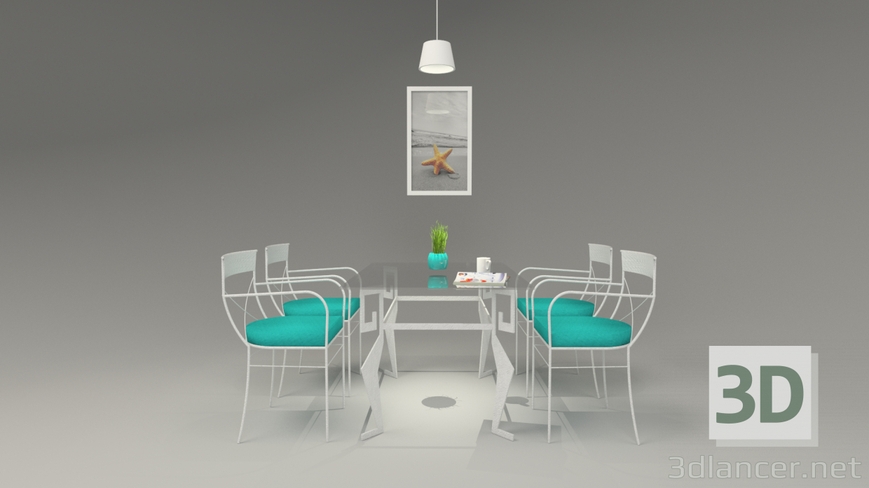 3d model Mesa comedor hierro pintado y cristal by hudviak - vista previa