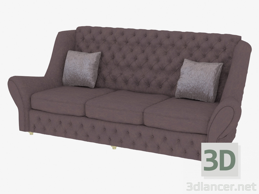 Modelo 3d Sofá de couro clássico triplo - preview