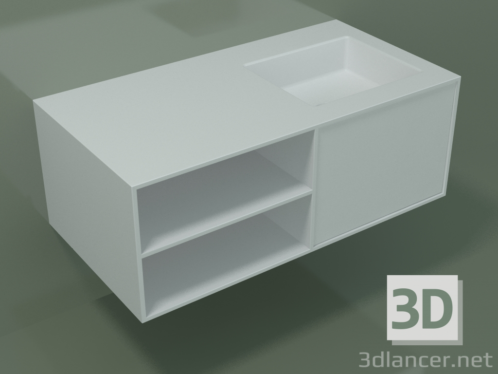 3D Modell Waschbecken mit Schublade und Fach (06UC524D2, Glacier White C01, L 96, P 50, H 36 cm) - Vorschau