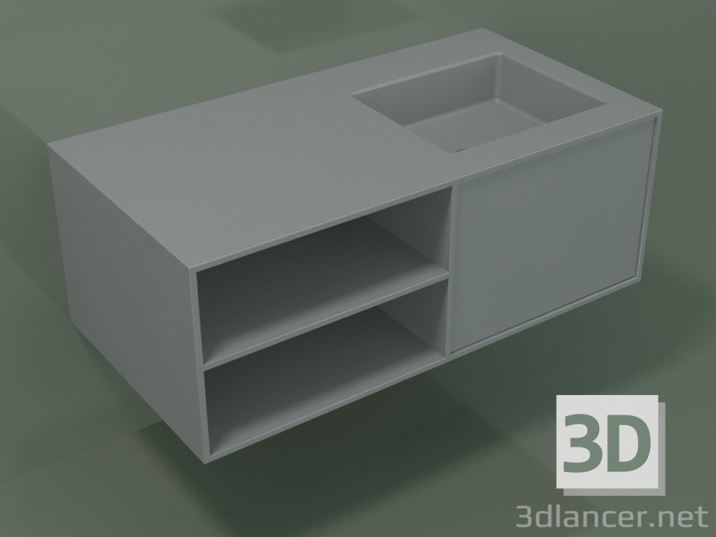 modèle 3D Lavabo avec tiroir et compartiment (06UC524D2, Silver Grey C35, L 96, P 50, H 36 cm) - preview
