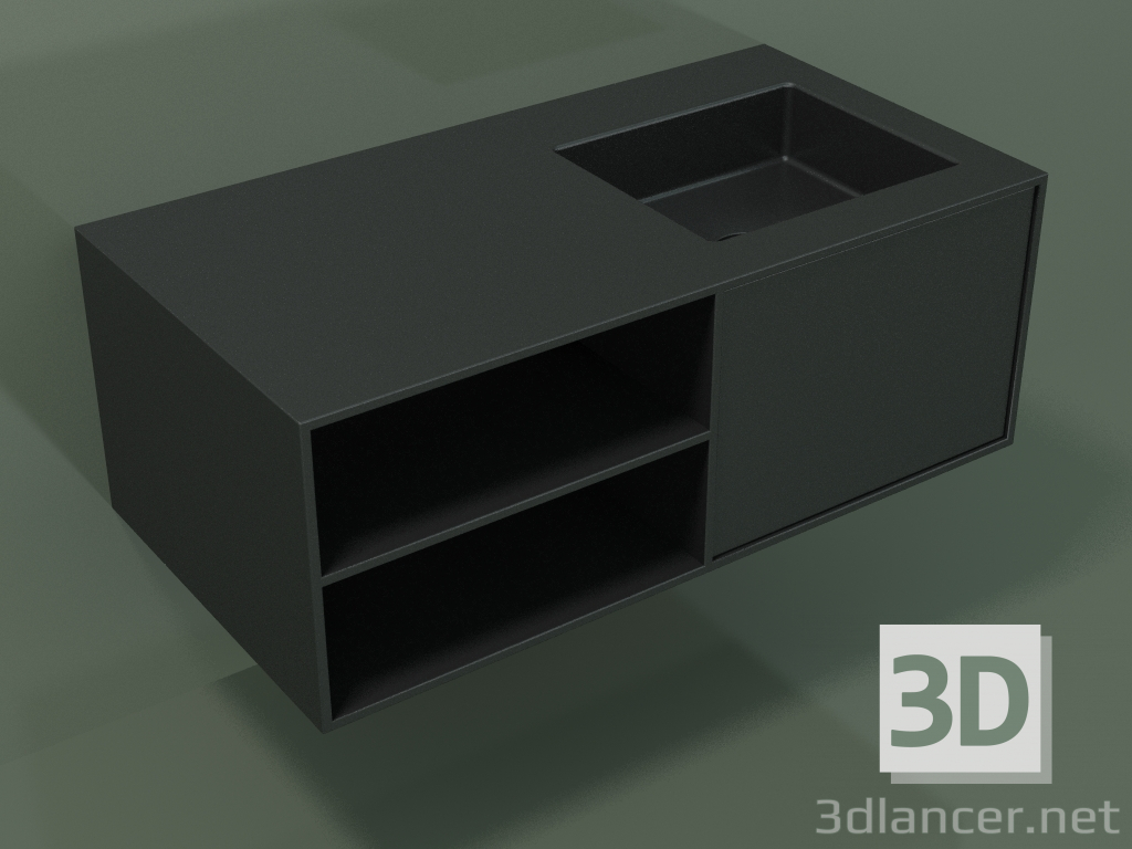 3D Modell Waschbecken mit Schublade und Fach (06UC524D2, Deep Nocturne C38, L 96, P 50, H 36 cm) - Vorschau