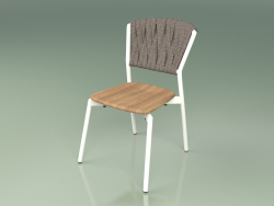 Cadeira 220 (Metal Milk, Teca, Cinto Acolchoado Cinza-Areia)