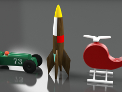 Toys (car, rocket, helicopter)