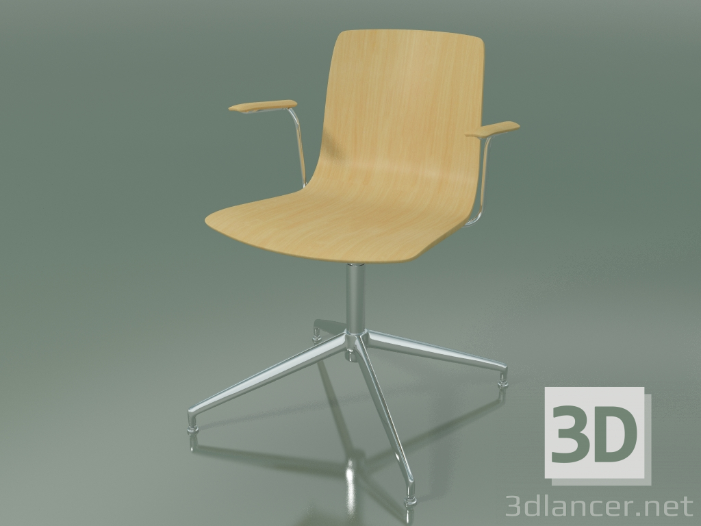 modello 3D Sedia 5909 (4 gambe, girevole, con braccioli, betulla naturale) - anteprima