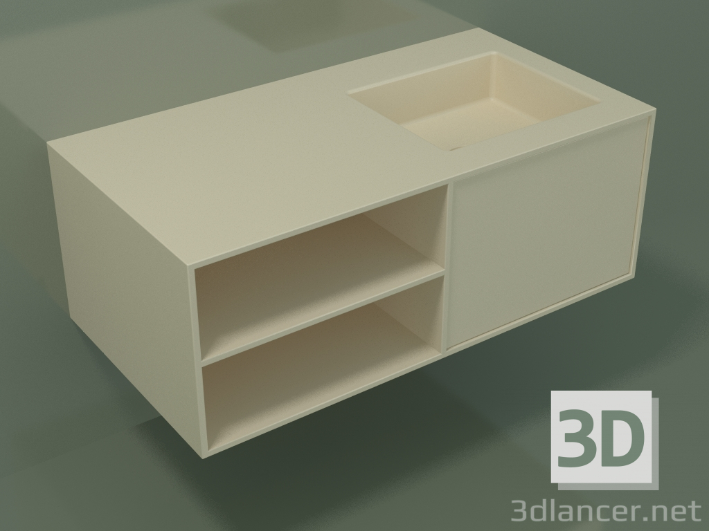 3D Modell Waschbecken mit Schublade und Fach (06UC524D2, Knochen C39, L 96, P 50, H 36 cm) - Vorschau