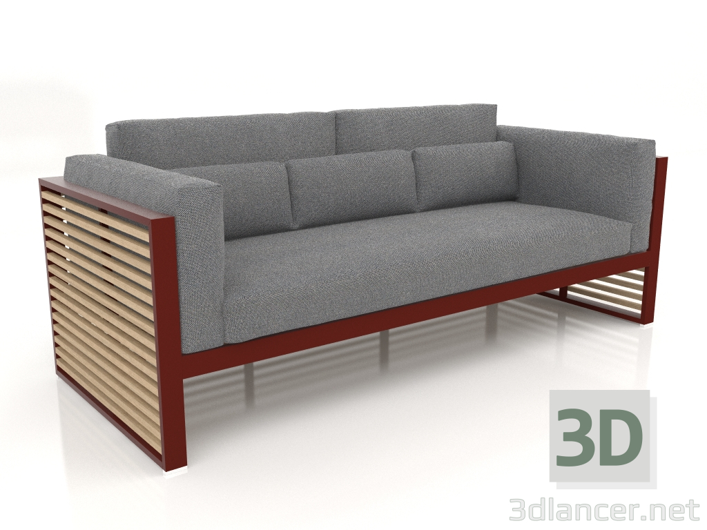 3D modeli 3'lü yüksek sırtlı kanepe (Şarap kırmızısı) - önizleme