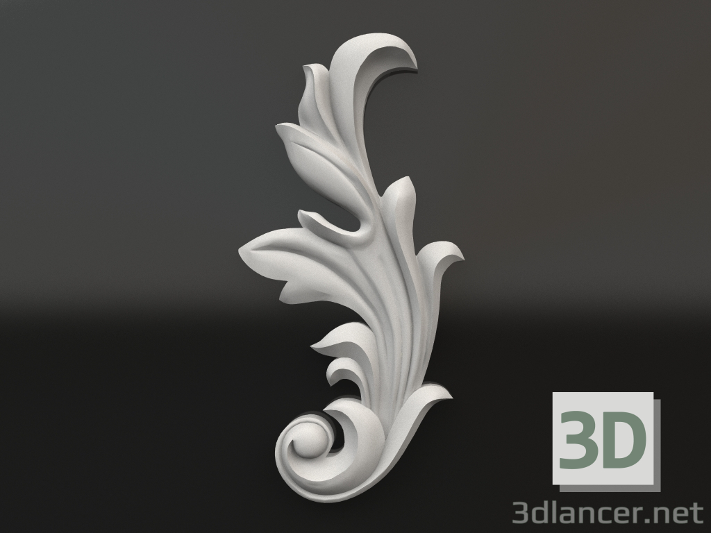 modello 3D Elemento decorativo in gesso DE 006 B (130x62) - anteprima