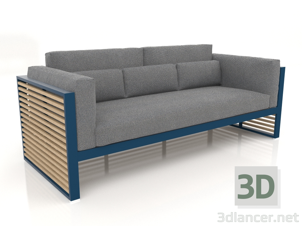 3d model 3-seater sofa with a high back (Grey blue) - preview