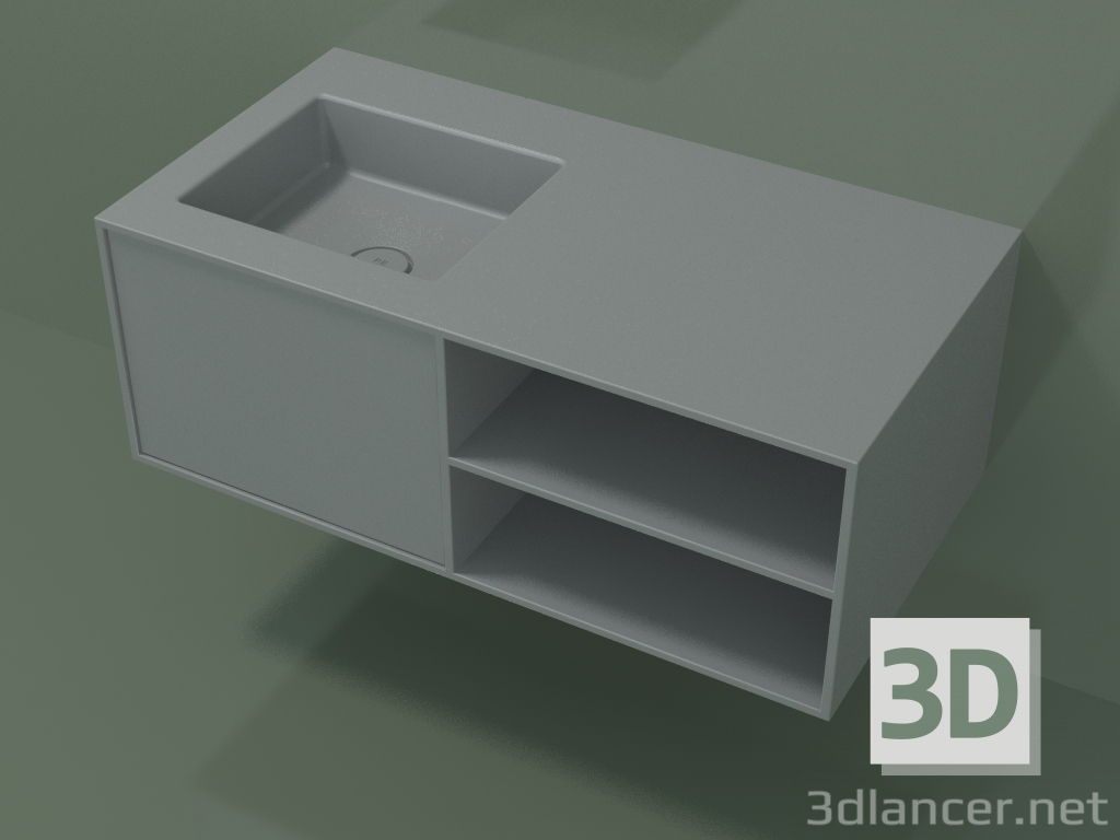 3D Modell Waschbecken mit Schublade und Fach (06UC524S2, Silbergrau C35, L 96, P 50, H 36 cm) - Vorschau