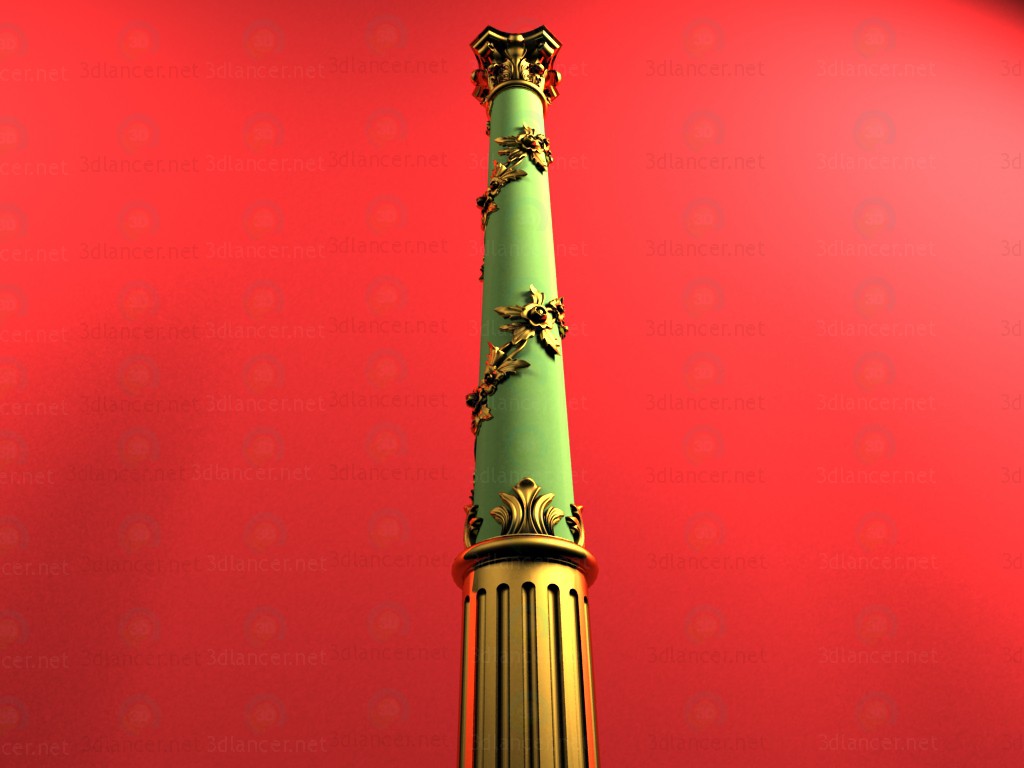 Columna dorada tallada 3D modelo Compro - render Columna dorada tallada 3D modelo Compro - render