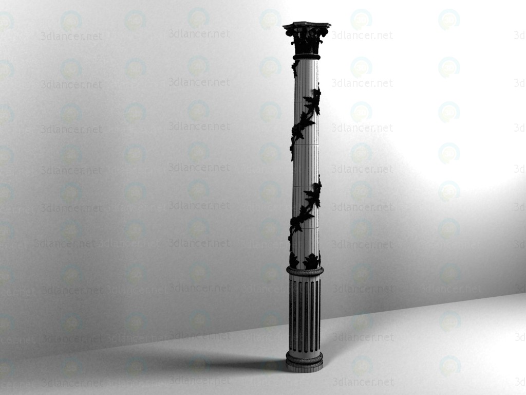 Columna dorada tallada 3D modelo Compro - render Columna dorada tallada 3D modelo Compro - render