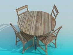 Conjunto de mesa e cadeiras de madeira