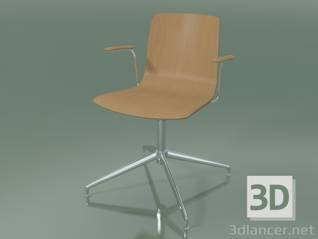 modèle 3D Chaise 5909 (4 pieds, pivotante, avec accoudoirs, chêne) - preview