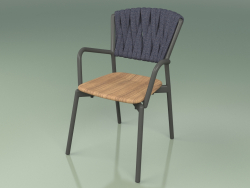 Chair 221 (Metal Smoke, Teak, gepolsterter Gürtel Grau-Blau)