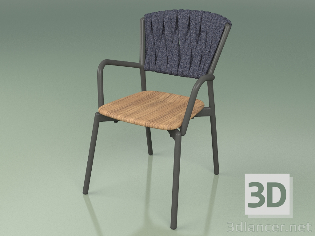 modello 3D Sedia 221 (Metallo Fumo, Teak, Cintura Imbottita Grigio-Blu) - anteprima