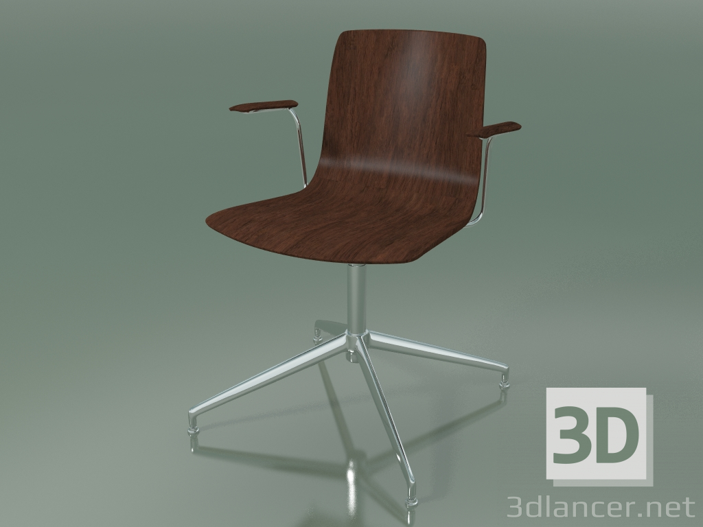 modèle 3D Chaise 5909 (4 pieds, pivotante, avec accoudoirs, noyer) - preview