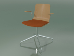 Stuhl 5910 (4 Beine, drehbar, mit Armlehnen, mit Sitzkissen, Eiche)