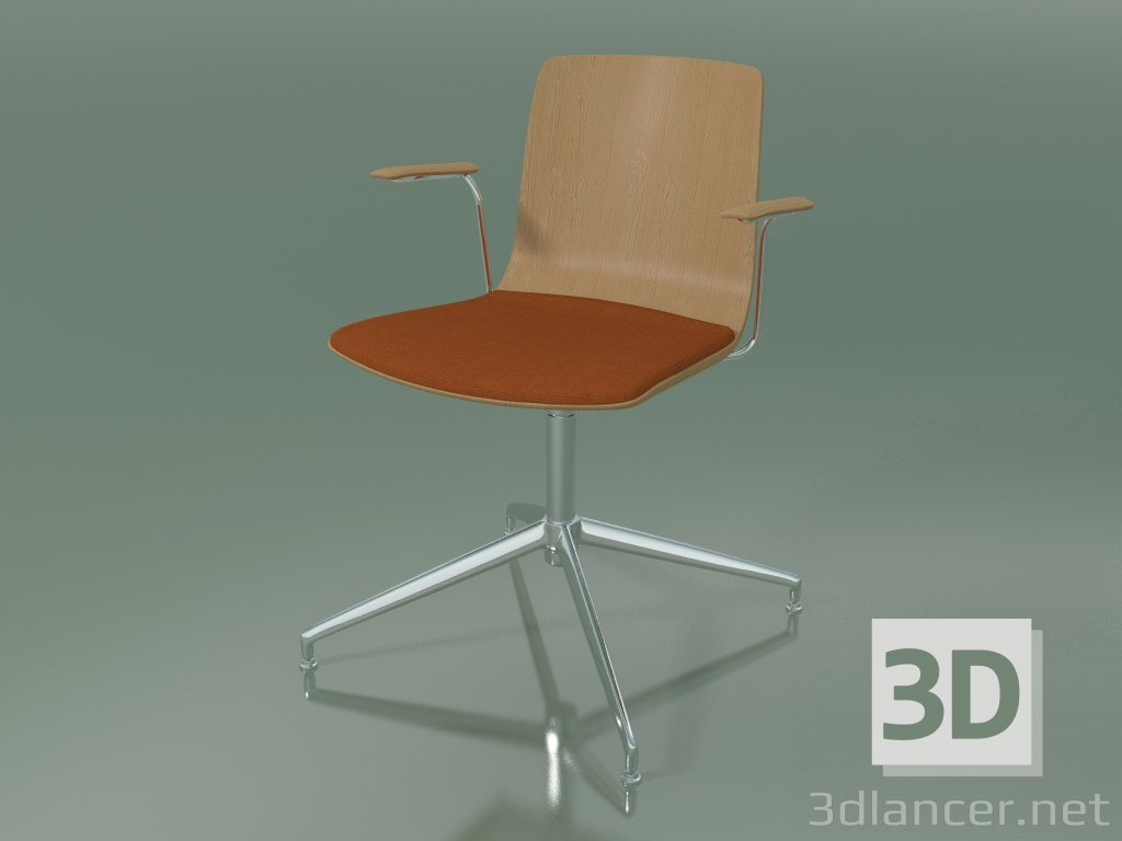 modèle 3D Chaise 5910 (4 pieds, pivotante, avec accoudoirs, avec coussin d'assise, chêne) - preview