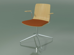 Cadeira 5910 (4 pernas, giratória, com braços, com almofada para assento, bétula natural)
