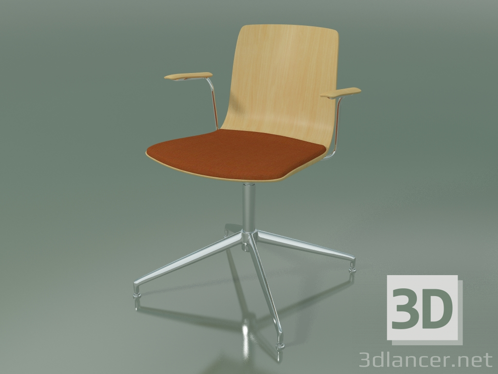 3d model Chair 5910 (4 legs, swivel, with armrests, with seat cushion, natural birch) - preview