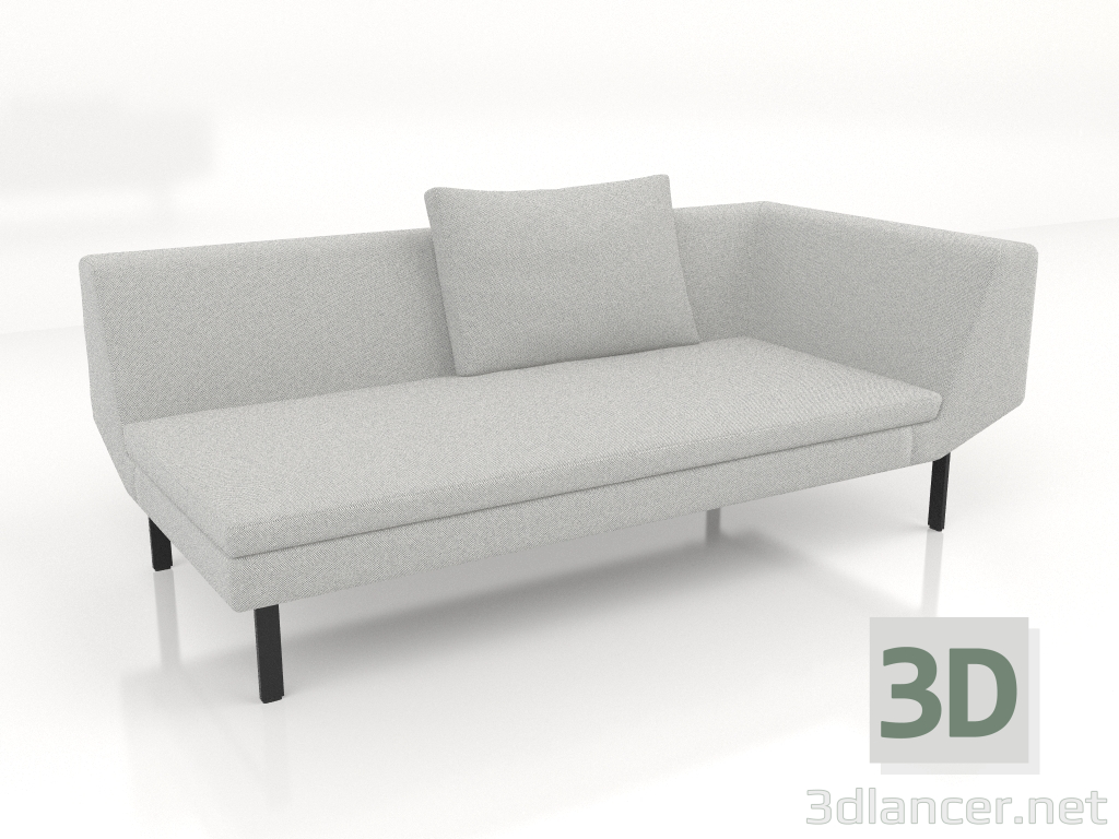 3d model Módulo de sofá final 186 con reposabrazos a la derecha (patas de metal) - vista previa