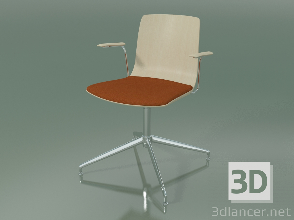 modello 3D Sedia 5910 (4 gambe, girevole, con braccioli, con cuscino di seduta, betulla bianca) - anteprima