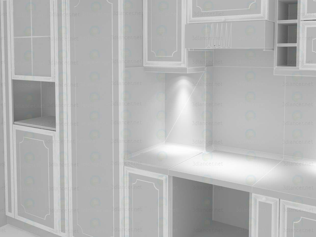 3d Классическая кухня травертиновые фасады с гранитной столешницей модель купить - ракурс 3d Классическая кухня травертиновые фасады с гранитной столешницей модель купить - ракурс