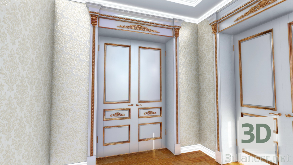 3D Modell Klassische zweiflüglige Türen - Vorschau