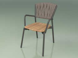 Cadeira 221 (fumaça de metal, teca, cinto acolchoado cinza-areia)