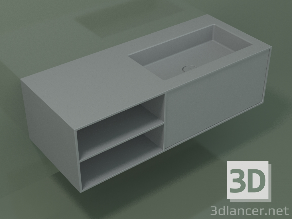 3D Modell Waschbecken mit Schublade und Fach (06UC724D2, Silbergrau C35, L 120, P 50, H 36 cm) - Vorschau