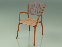 Cadeira 221 (metal enferrujado, teca, cinto acolchoado cinza-areia)