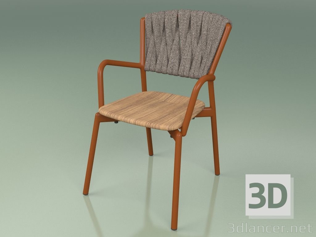 modèle 3D Chaise 221 (Métal Rouille, Teck, Ceinture Rembourrée Gris-Sable) - preview