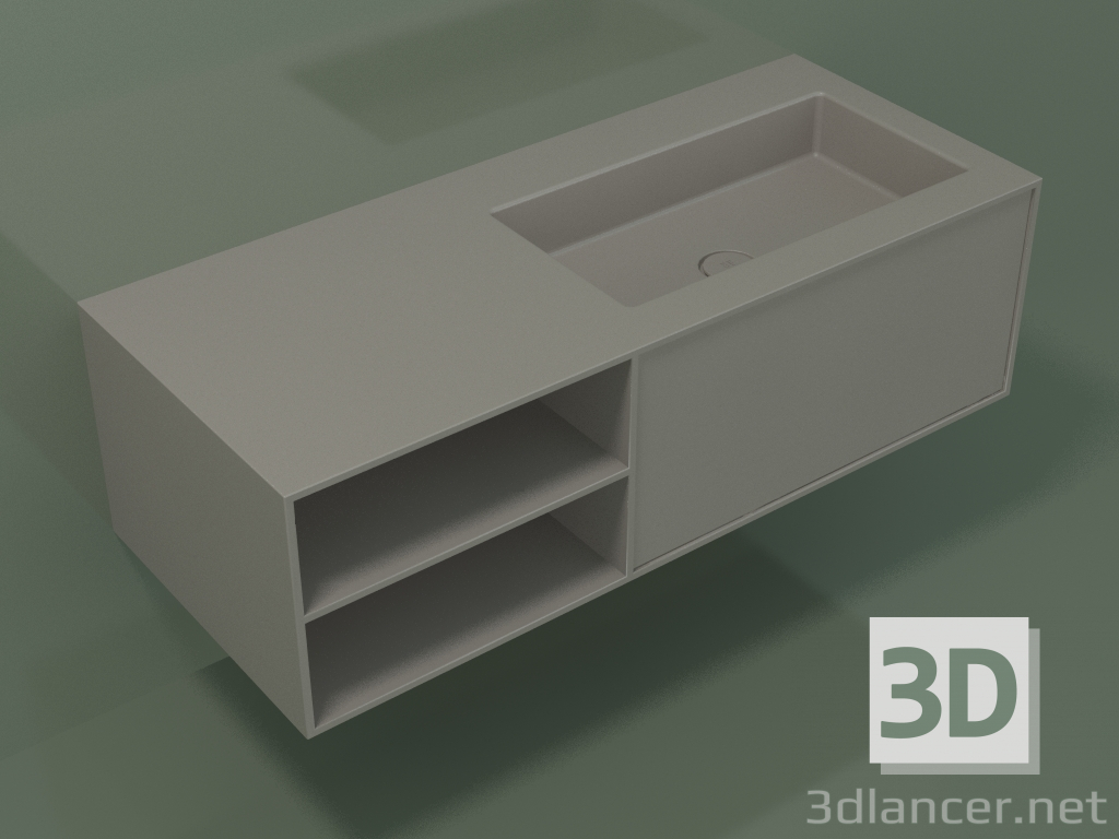 modèle 3D Lavabo avec tiroir et compartiment (06UC724D2, Clay C37, L 120, P 50, H 36 cm) - preview