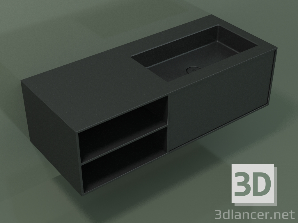 3D Modell Waschbecken mit Schublade und Fach (06UC724D2, Deep Nocturne C38, L 120, P 50, H 36 cm) - Vorschau