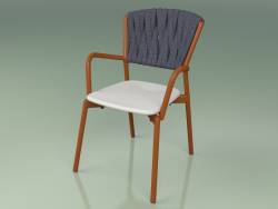 Cadeira 221 (Metal Rust, Resina de Poliuretano Cinza, Cinto Acolchoado Cinza-Azul)