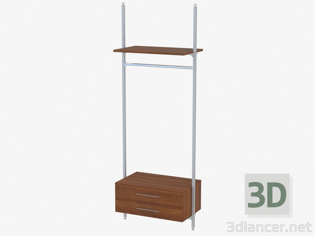 3d model Bastidor con estante, dos cajones y una barra transversal para perchas. - vista previa