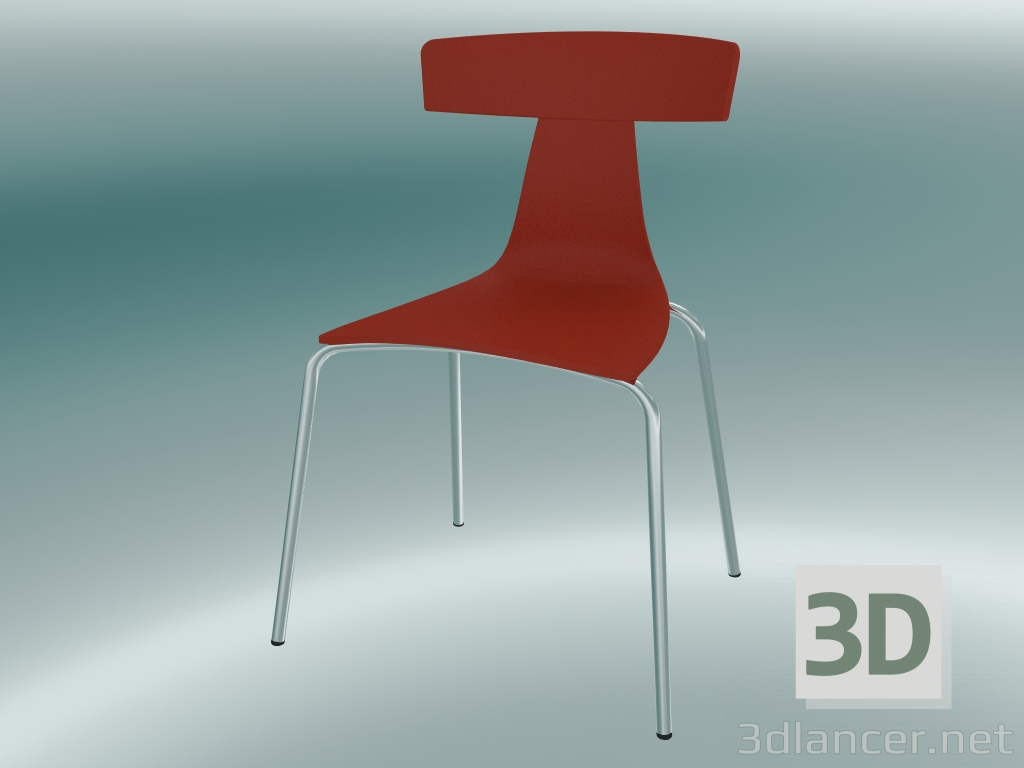 modello 3D Sedia impilabile REMO sedia in plastica (1417-20, plastica rosso corallo, cromo) - anteprima