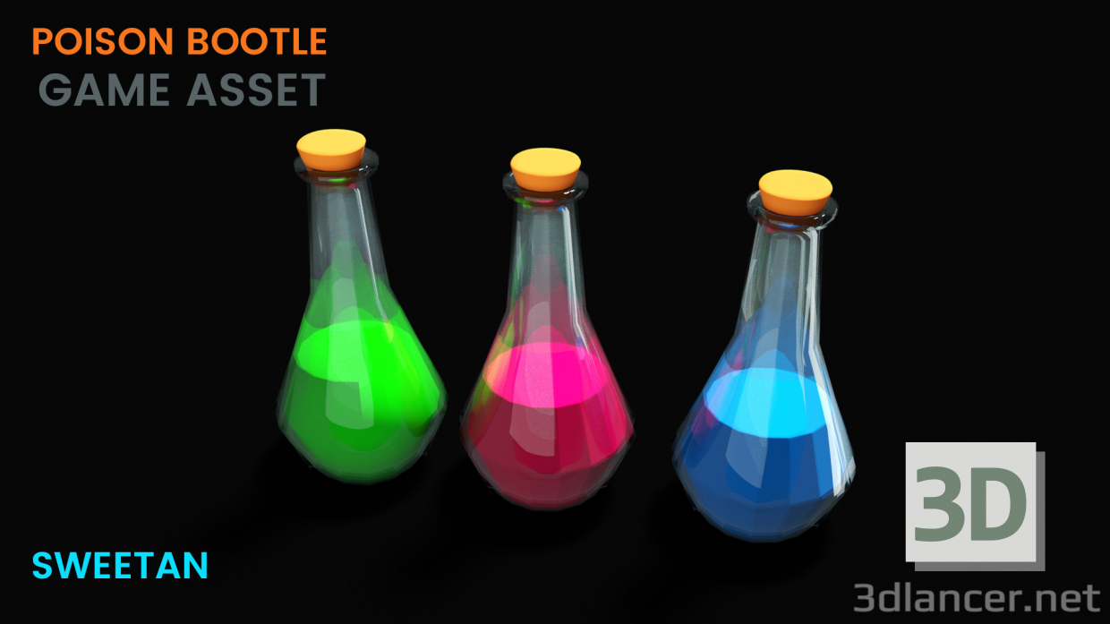 3d model 3D Poison Bottle Game asset - preview
